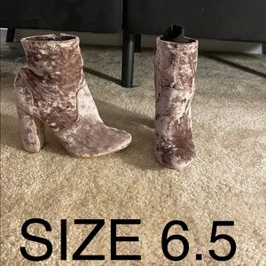 Pink velvet material heel boots
